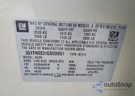 2016 Cadillac Srx Luxury Collection z USA, uszkodzony, nr VIN 3GYFNEE31GS556651